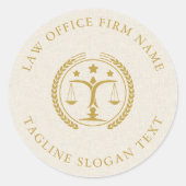 Sticker Rond Light Cream Linen Texture Gold Logo Custom Text (Devant)