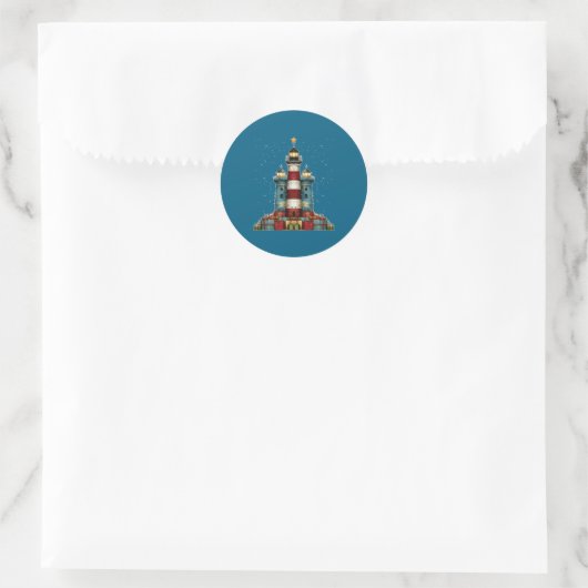 Sticker Rond Lighthouse Seaside Christmas Tree Xmas Long Sleeve (Sac)