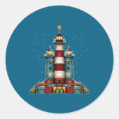 Sticker Rond Lighthouse Seaside Christmas Tree Xmas Long Sleeve (Devant)