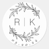Sticker Rond Ligne Art Botanique Mariage de couronne Monogramme (Devant)