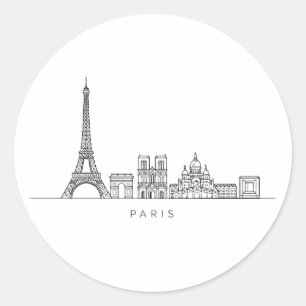 Sticker Rond Ligne artistique minimaliste de la skyline de Pari