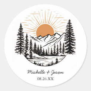 Sticker Rond Ligne artistique moderne de montagnes de mariage