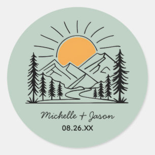 Sticker Rond Ligne artistique moderne de montagnes de mariage