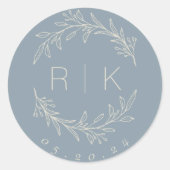 Sticker Rond Ligne Bleue Art Botanique Mariage de couronne Mono (Devant)