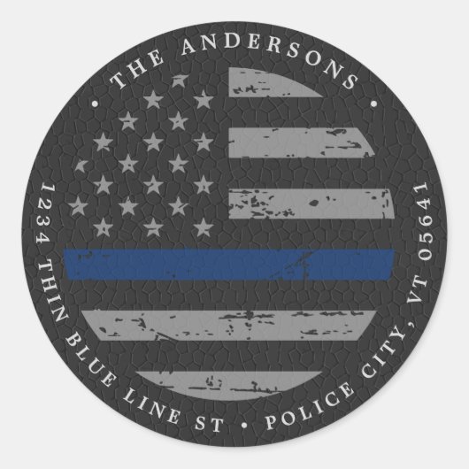 Sticker Rond Ligne Bleue Mince Indicateur Police Adresse de ret (Devant)