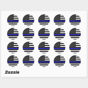 Sticker Rond Ligne Bleue Mince & Police américaine du Drapeau /