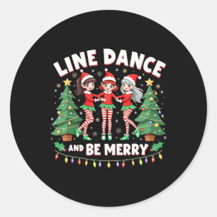 Sticker Rond Ligne Danse Et Soyez Joyeux Xmas Joli Elf Dancs gr