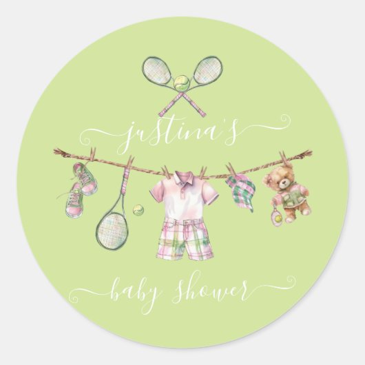 Sticker Rond Ligne de Baby shower de golf Preppy (Devant)