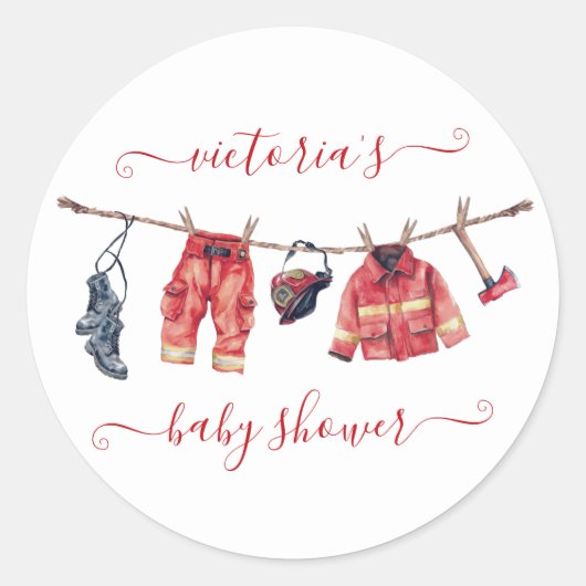 Sticker Rond Ligne de Baby shower de petit pompier (Devant)