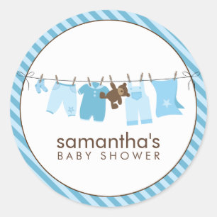 Sticker Rond Ligne de linge de bébé {blue}