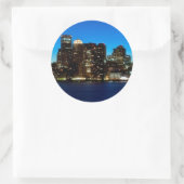 Sticker Rond Ligne d'horizon de Boston avec lune (Sac)