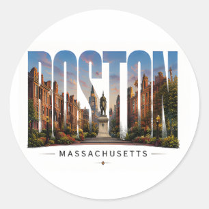 Sticker Rond 💙 Ligne d'horizon de Boston Style de ville modern