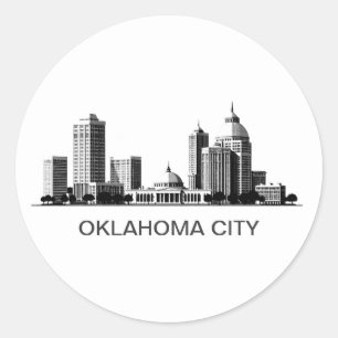 Sticker Rond Ligne d'horizon stylisée de Oklahoma City moderne