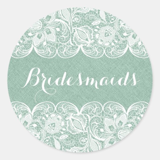 Sticker Rond Ligne Faux Vert Mint Dentelle Florale Blanche (Devant)