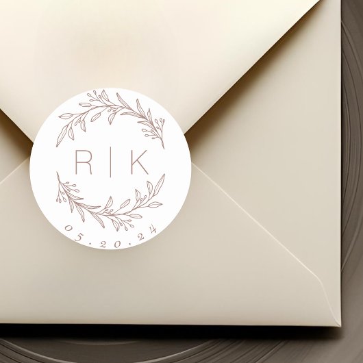 Sticker Rond Ligne rose Art Botanique Mariage de couronne Monog