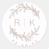 Sticker Rond Ligne rose Art Botanique Mariage de couronne Monog (Devant)