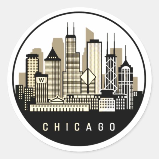 Sticker Rond Ligne Skyline Black Chicago Illinois moderne (Devant)