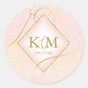 Sticker Rond Lignes fines Gold Abstrait Mariage Blush ID867