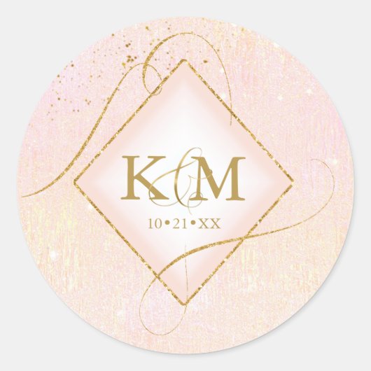 Sticker Rond Lignes fines Gold Abstrait Mariage Blush ID867 (Devant)