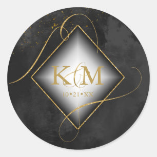 Sticker Rond Lignes fines Gold Abstrait Mariage noir ID867