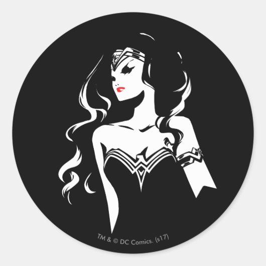 Sticker Rond Ligue de Justice | Wonder Woman Noir Pop Art (Devant)
