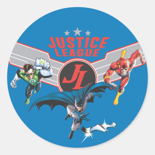 Sticker Rond Ligue de la justice Flying Air Badge and Heroes (Devant)