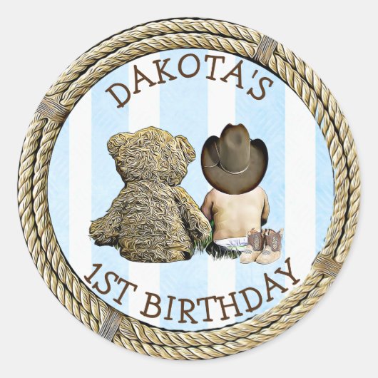 Sticker Rond Lil Cowboy et Teddy Bear 1er anniversaire (Devant)
