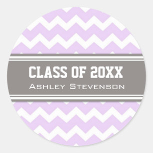 Sticker Rond Lilac Grey Chevrons Graduation Nom personnalisé