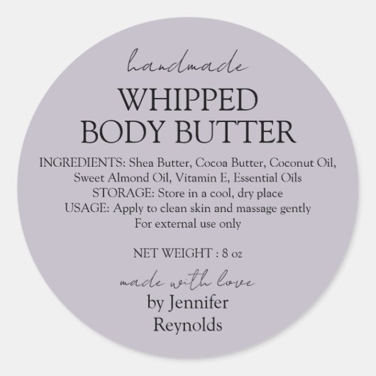 Sticker Rond Lilac Handmade Body Butter Organic (Devant)