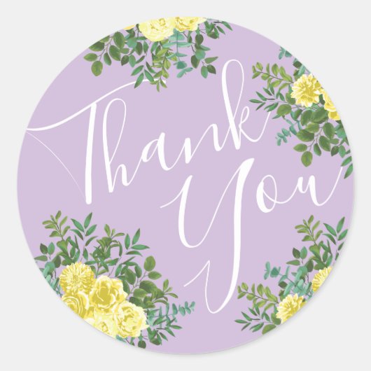 Sticker Rond Lilac jaune clair violet Rose Floral Mariage (Devant)