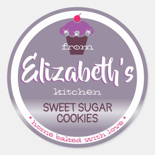 Sticker Rond Lilac Lavender Steel Ombre Cupcake Baking Étiquett (Devant)