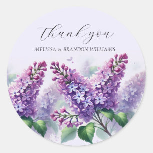 Sticker Rond Lilac Mariage Floral violet Merci 