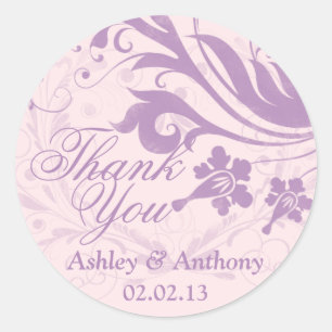 Sticker Rond Lilac Purple Blush Floral Mariage Merci Favoriser