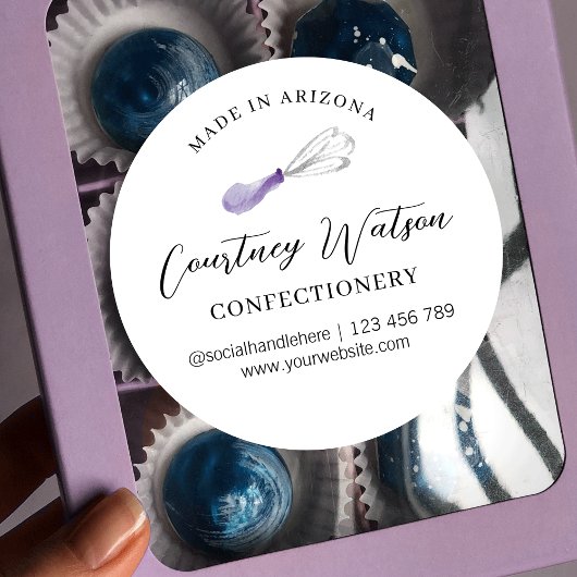 Sticker Rond Lilac Purple Whisk Script Cuit Avec Amour Restaura