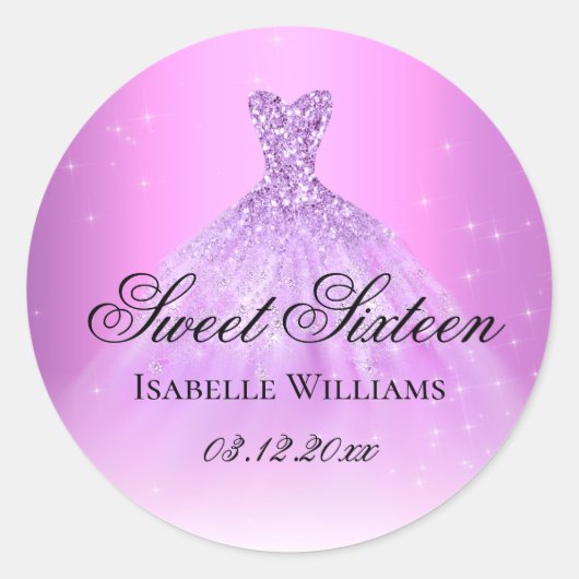 Sticker Rond Lilas Violet Élégant Sweet 16 (Devant)