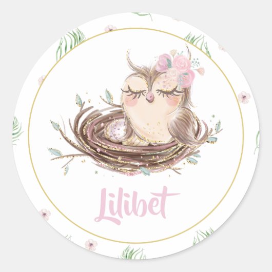 Sticker Rond Lilibet Owl Baby Girl Douche (Devant)