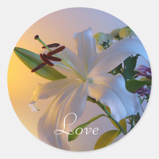 Sticker Rond Lily blanche, fleur. (Devant)