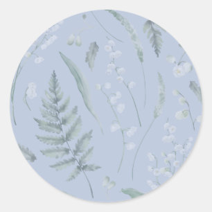 Sticker Rond Lily de Vallée avec des fougères    Bleu Clair