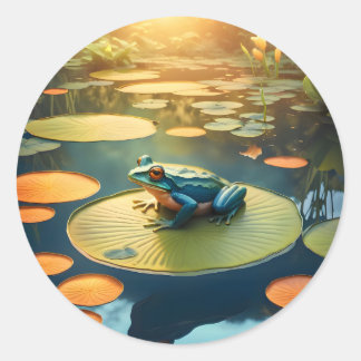 Sticker Rond Lily Pad King – Frog Wildlife Art Classique Rond