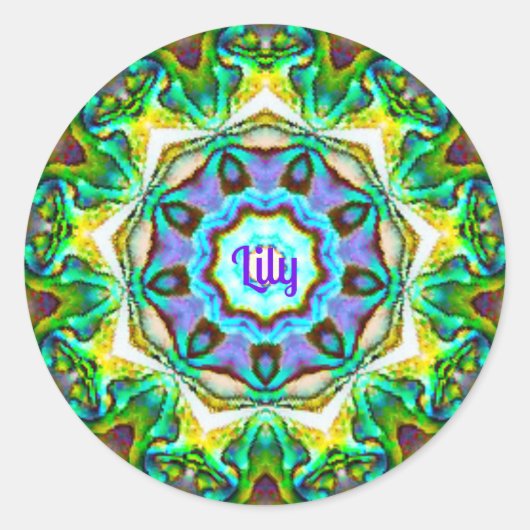 Sticker Rond LILY ~ Personalized Paua Shell Fractal ~ (Devant)