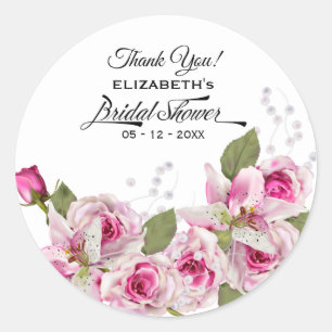 Sticker Rond Lily Rose Perle Rose Fête de Mariage