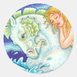 STICKER ROND L'IMAGINAIRE DE MARINE MERMAID À MERHORSE, SEAHORS