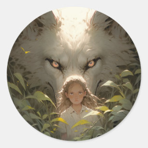 Sticker Rond L'Imaginaire mystique Wolf Guardian Anime