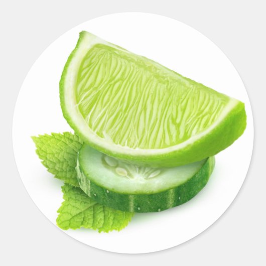 Sticker Rond Lime, concombre et menthe (Devant)