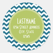 Sticker Rond Lime Green et Turquoise Chevron Motif Monogramme (Devant)