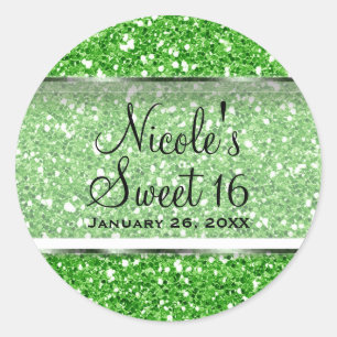 Sticker Rond Lime Green Parties scintillant Sweet 16 Custom Par
