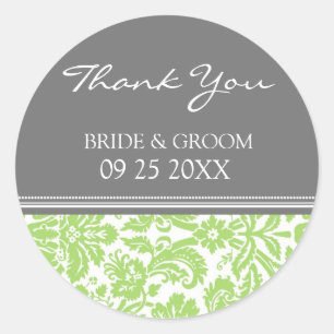 Sticker Rond Lime Grey Damask Merci Mariage Favor Tags