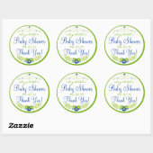 Sticker Rond Lime Vert & Baby shower Bleu - Floral (Feuille)