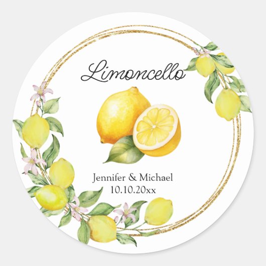 Sticker Rond limoncello aquarelle citron mariage été (Devant)