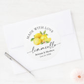 Sticker Rond Limoncello Fabriqué Avec L'Amour Aquarelle Citrons (Enveloppe)